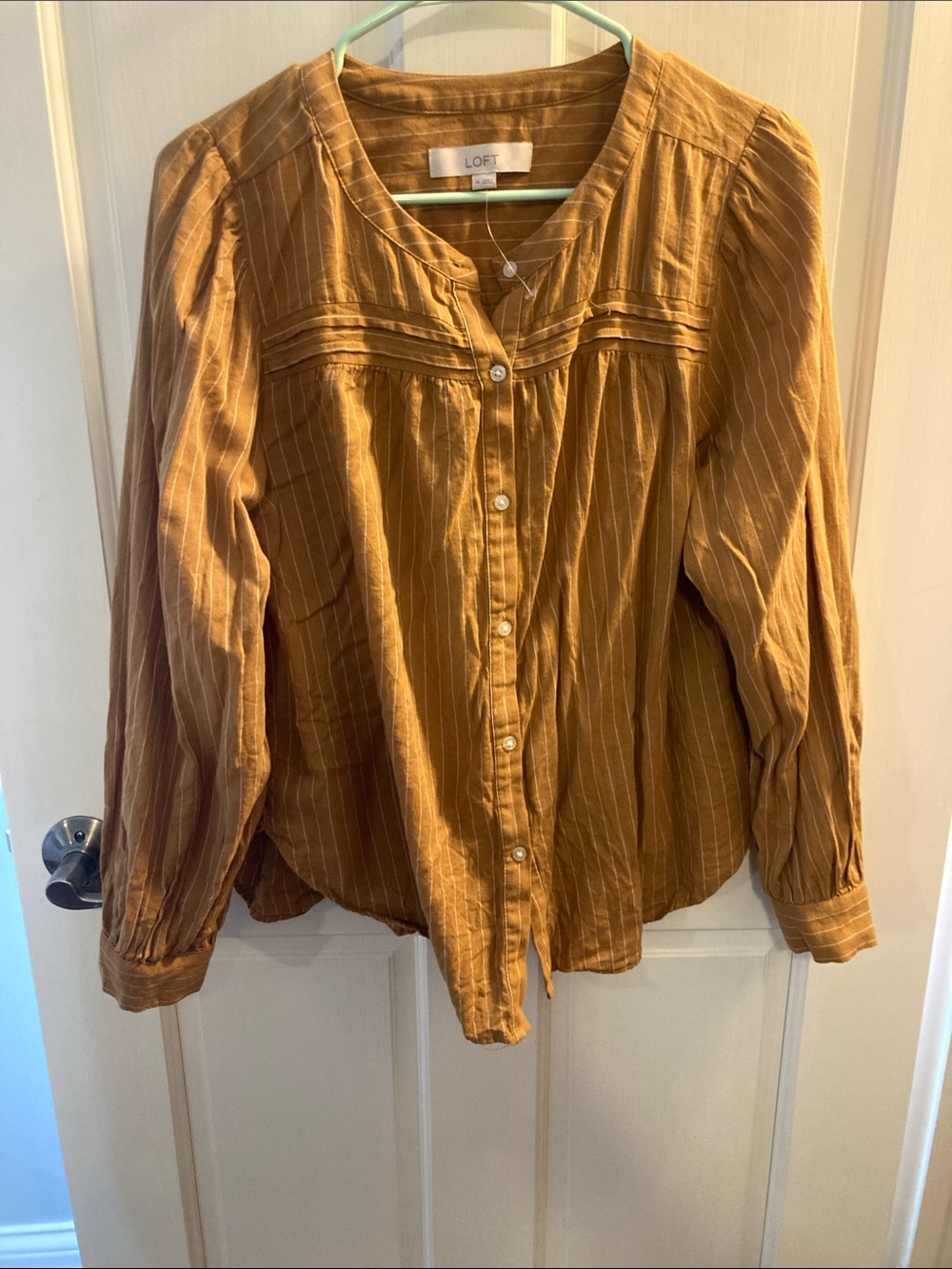 LOFT Mustard Stripe Button-Down Blouse
